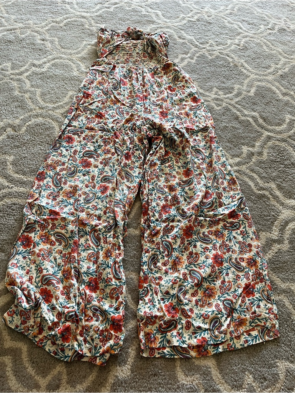 Patrons of Peace Floral Wide-Leg Jumpsuit in Cream, Rust & Teal